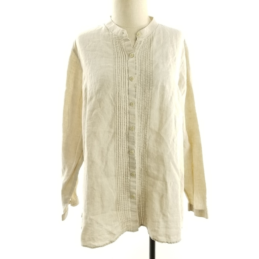 L.L. Bean Linen Shirt Pintuck Front Button Down